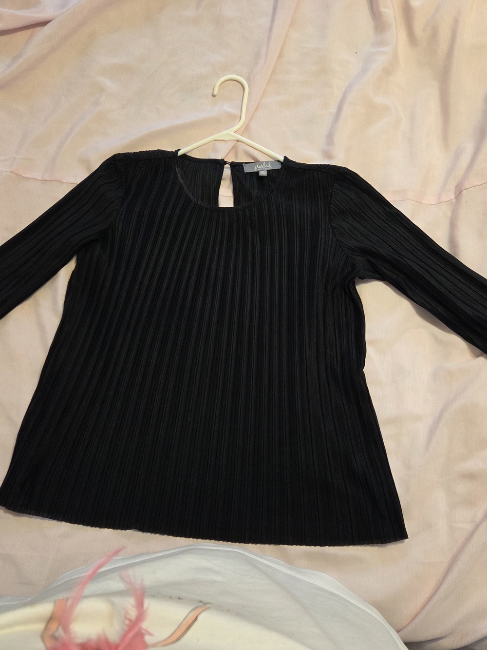 Marled Black Pleated Bell Sleeve Blouse XS Fits Like US 6